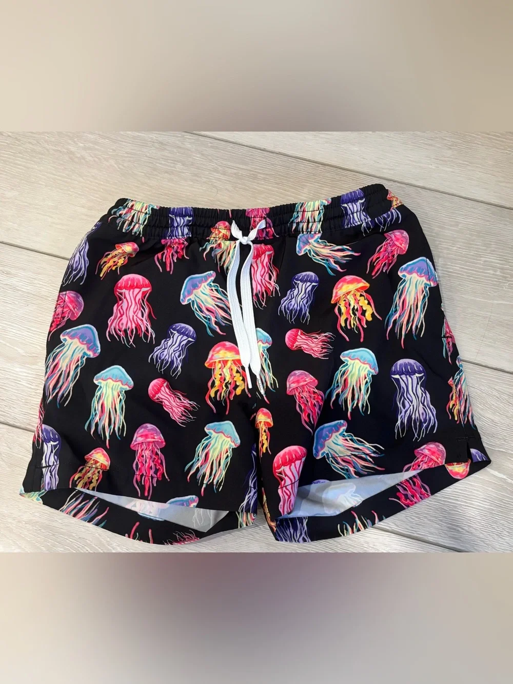 🪼chubbies Kids Black Swim Trunks with Neon Jellyfish Print 10/12